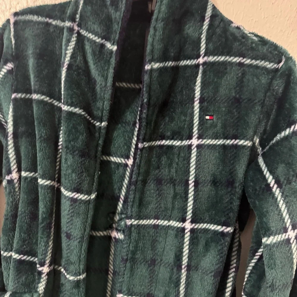 Tommy Hilfiger Boy's Small (6-7) Plush Robe Tie Belt Pockets Navy/Hunter EUC